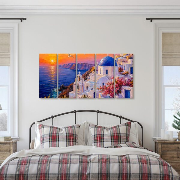 Quadri 5 pezzi – Costa di Santorini al tramonto