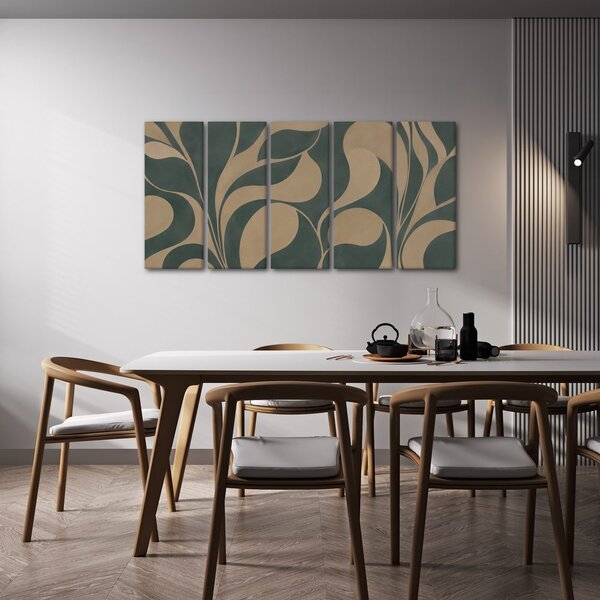 Quadri 5 pezzi – Foglie astratte nei toni beige