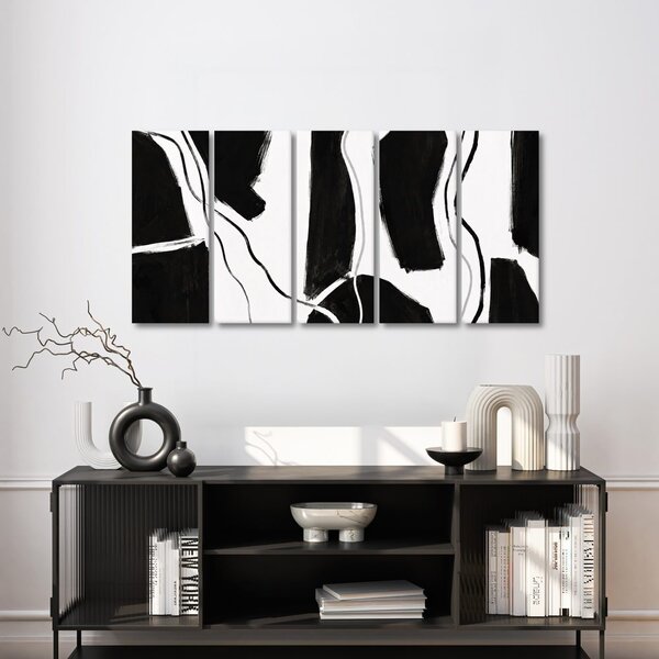 Quadri 5 pezzi – Linee astratte in bianco e nero