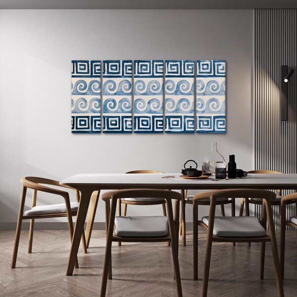 Quadri 5 pezzi – Spirali blu e ornamenti