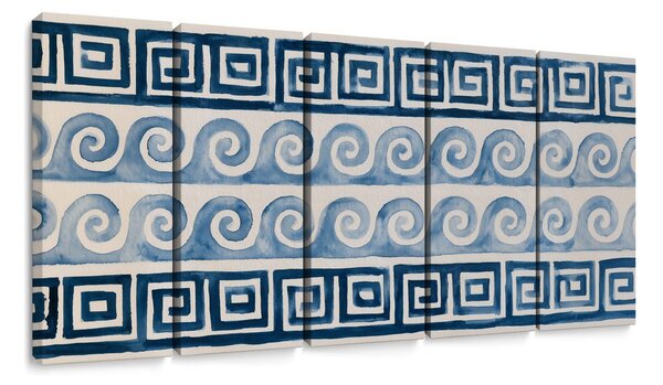 Quadri 5 pezzi – Spirali blu e ornamenti