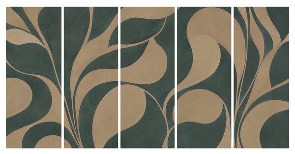 Quadri 5 pezzi – Foglie astratte nei toni beige
