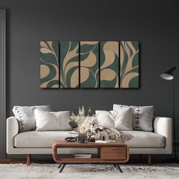 Quadri 5 pezzi – Foglie astratte nei toni beige