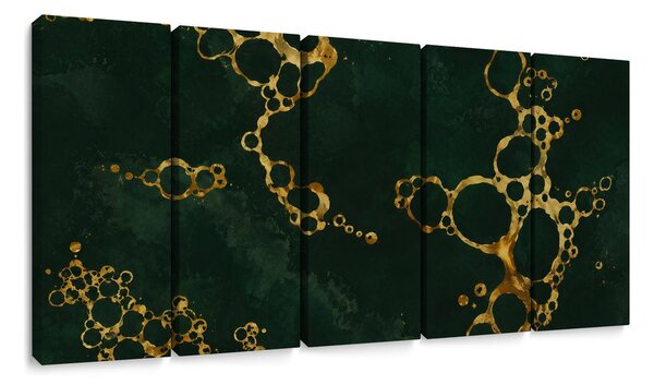 Quadri 5 pezzi – Astratto smeraldo con oro