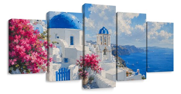 Quadri 5 pezzi – Case bianche di Santorini sul mare