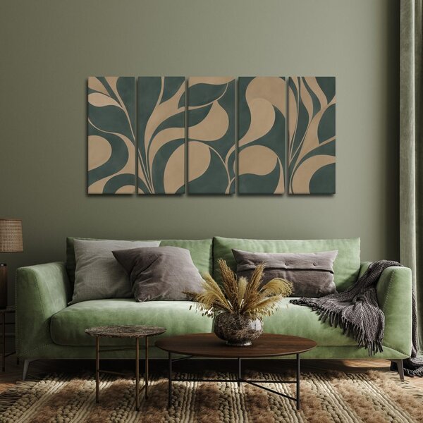 Quadri 5 pezzi – Foglie astratte nei toni beige
