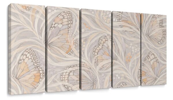 Quadri 5 pezzi – Delicate farfalle nella ragnatela