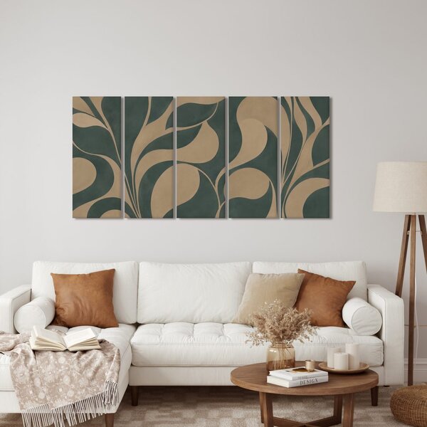 Quadri 5 pezzi – Foglie astratte nei toni beige