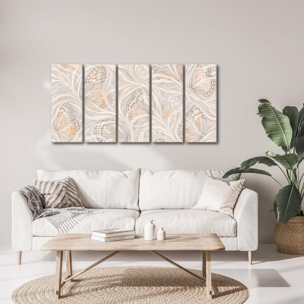 Quadri 5 pezzi – Delicate farfalle nella ragnatela