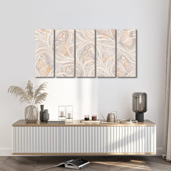 Quadri 5 pezzi – Delicate farfalle nella ragnatela