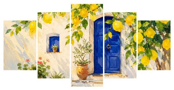 Quadri 5 pezzi – Limonero accanto alla porta blu