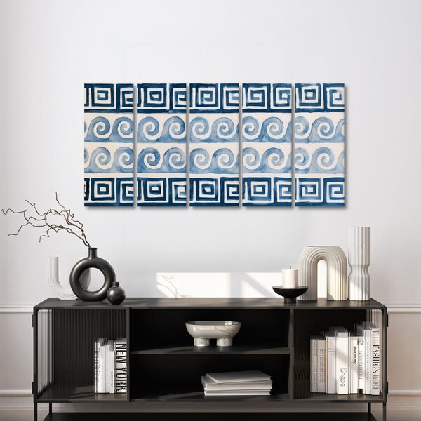 Quadri 5 pezzi – Spirali blu e ornamenti