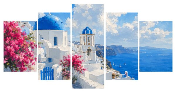 Quadri 5 pezzi – Case bianche di Santorini sul mare