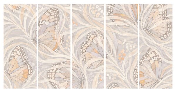 Quadri 5 pezzi – Delicate farfalle nella ragnatela