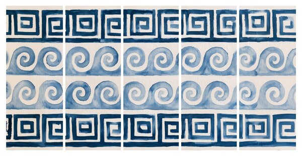 Quadri 5 pezzi – Spirali blu e ornamenti