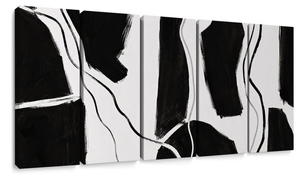 Quadri 5 pezzi – Linee astratte in bianco e nero