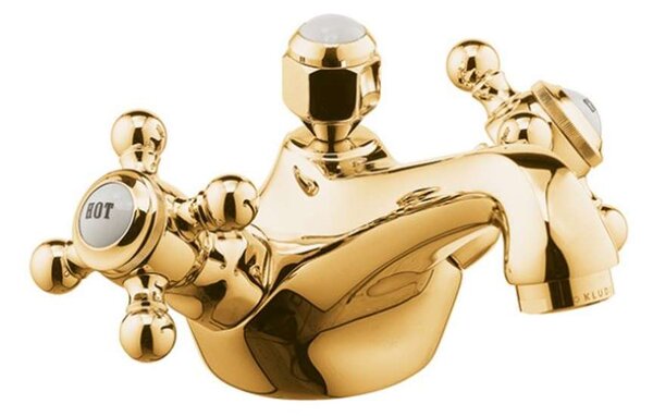 Kludi Adlon - Miscelatore a 2 manopole per lavabo, con sistema di scarico, color oro 510124520