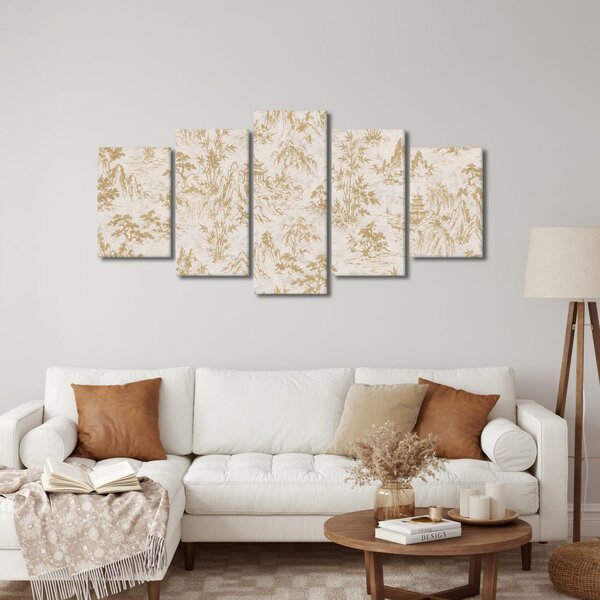 Quadri 5 pezzi – Paesaggio orientale dorato