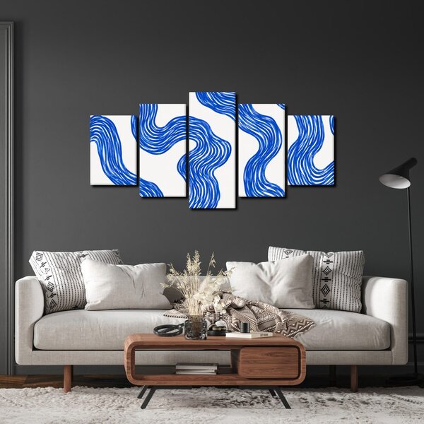 Quadri 5 pezzi – Linee ondulate blu