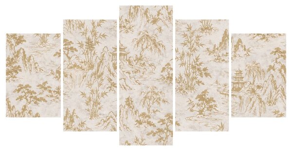 Quadri 5 pezzi – Paesaggio orientale dorato