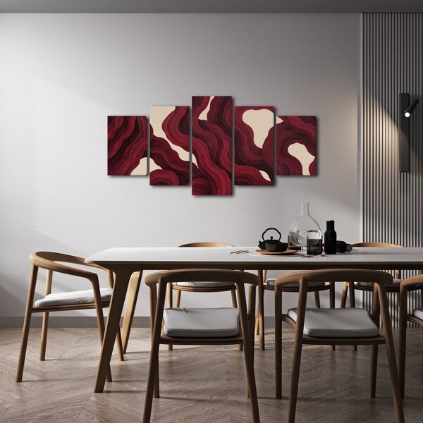 Quadri 5 pezzi – Onde astratte color bordeaux