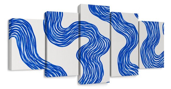 Quadri 5 pezzi – Linee ondulate blu