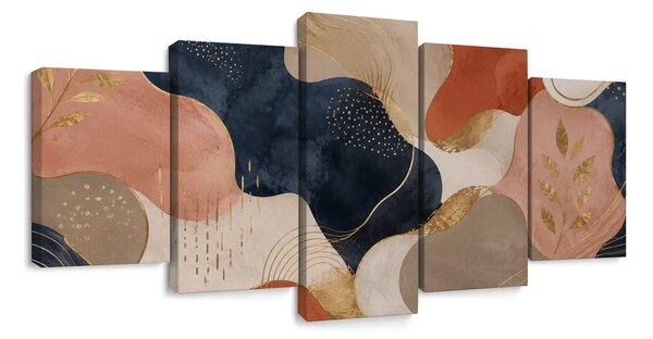 Quadri 5 pezzi – Foglie astratte dorate