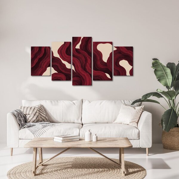 Quadri 5 pezzi – Onde astratte color bordeaux