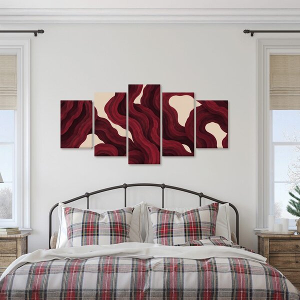 Quadri 5 pezzi – Onde astratte color bordeaux