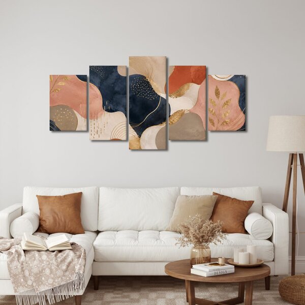 Quadri 5 pezzi – Foglie astratte dorate