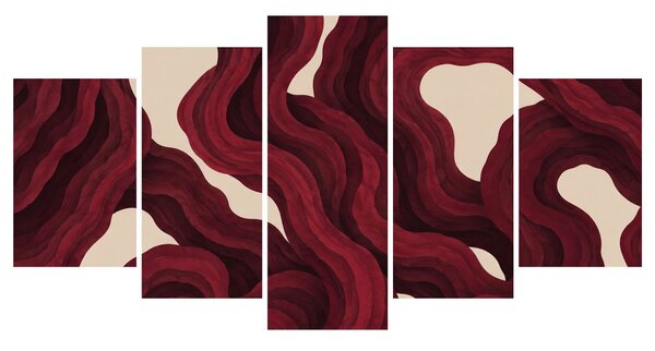 Quadri 5 pezzi – Onde astratte color bordeaux