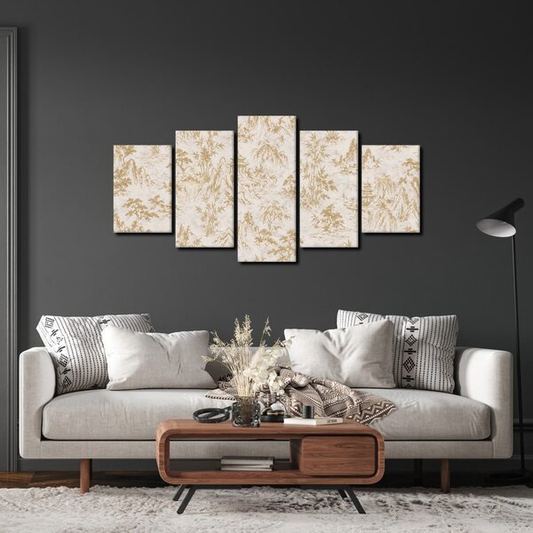 Quadri 5 pezzi – Paesaggio orientale dorato