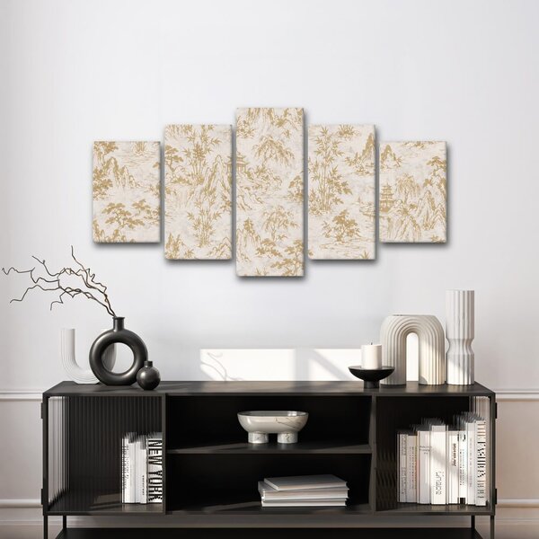 Quadri 5 pezzi – Paesaggio orientale dorato