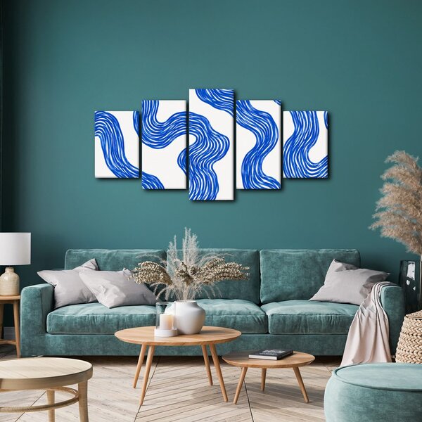 Quadri 5 pezzi – Linee ondulate blu