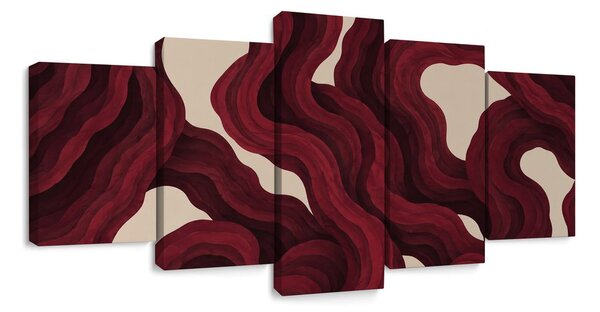Quadri 5 pezzi – Onde astratte color bordeaux