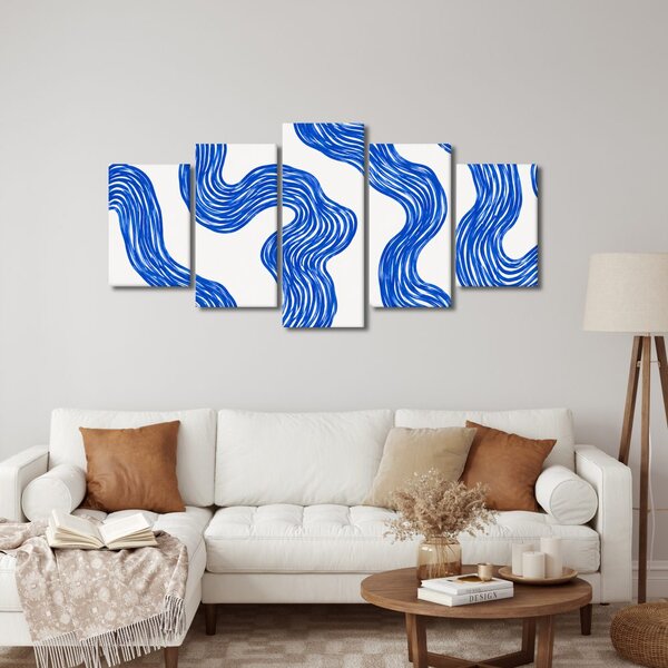 Quadri 5 pezzi – Linee ondulate blu