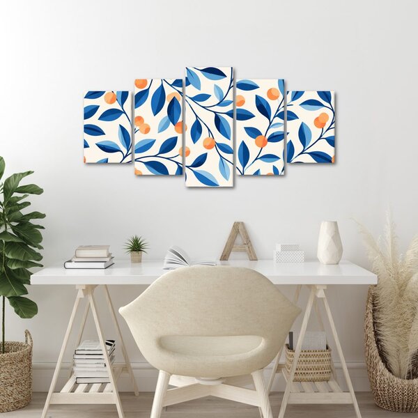 Quadri 5 pezzi – Rami blu con frutti