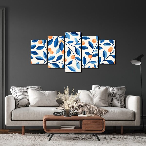 Quadri 5 pezzi – Rami blu con frutti
