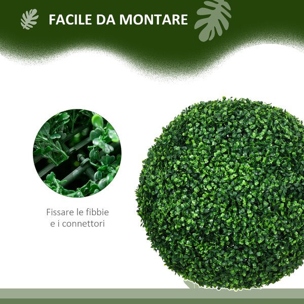 HOMCOM Set di 2 Piante Finte Sfera di Bosso Ø50cm, Decorazione per Interno ed Esterno, Verde|Aosom