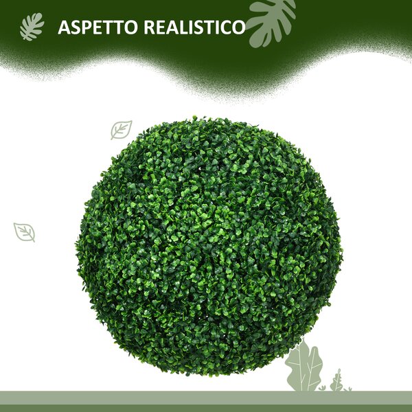 HOMCOM Set di 2 Piante Finte Sfera di Bosso Ø50cm, Decorazione per Interno ed Esterno, Verde|Aosom