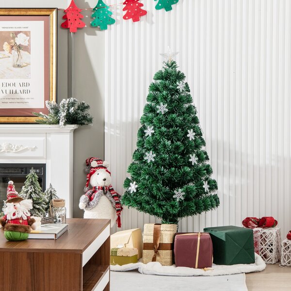 Costway Albero di Natale con fibra ottica da 120cm, Albero di decorazione festiva con rami in pvc luci LED e fiocchi di neve