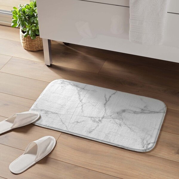 Tappetino per il bagno bianco/grigio in tessuto 45x75 cm Marbre – douceur d'intérieur