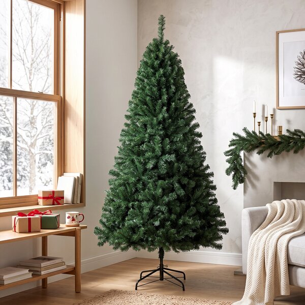 Albero di Natale Artificiale 98x98x200 cm con 1000 Rami Ignifughi e Base Pieghevole in Metallo Verde