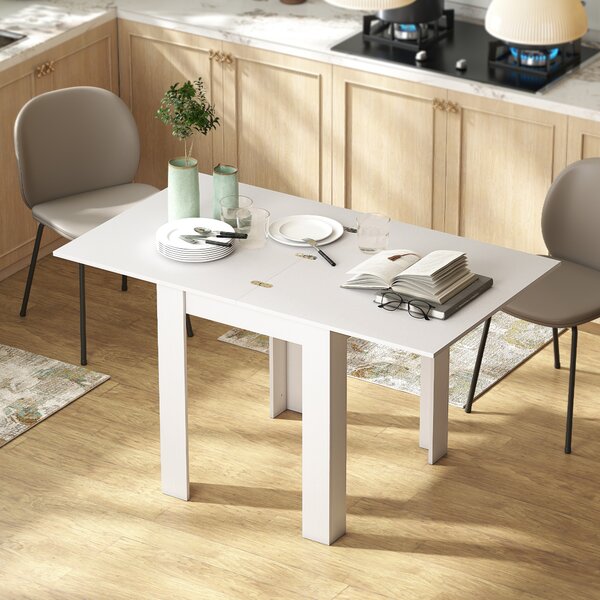 Tavolo Allungabile per 4-6 Persone 140x80x77,5 cm in Truciolato e Acciaio Bianco Effetto Legno
