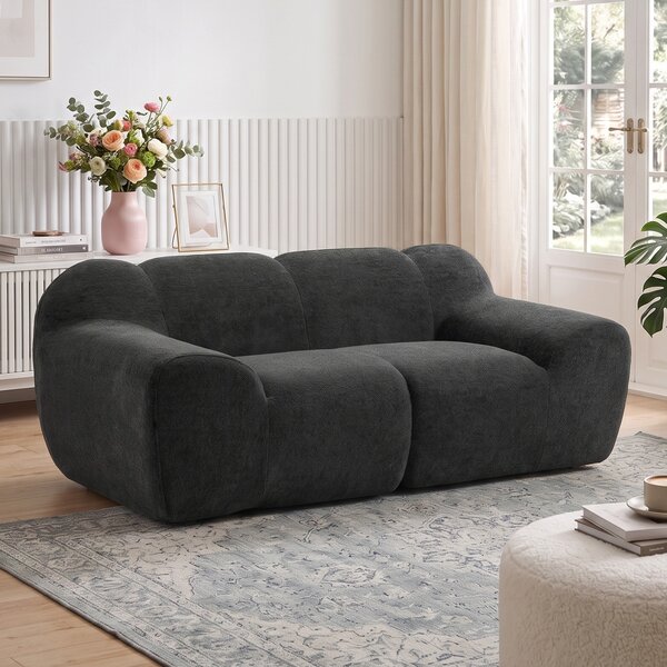HOMCOM Divano 2 Posti in Ciniglia Senza Struttura, Seduta Ampia, Braccioli Larghi, 174x91x61cm, Grigio Scuro | Aosom Italy