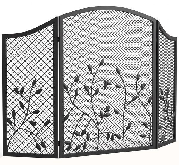 HOMCOM Parascintille Camino Pieghevole a 3 Pannelli in Metallo Verniciato, Pronto all'Uso, 122x1x75 cm, Nero | Aosom Italy