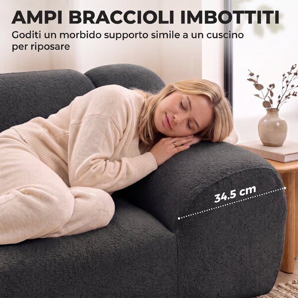 HOMCOM Divano 2 Posti in Ciniglia Senza Struttura, Seduta Ampia, Braccioli Larghi, 174x91x61cm, Grigio Scuro | Aosom Italy