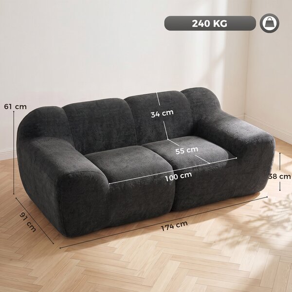 HOMCOM Divano 2 Posti in Ciniglia Senza Struttura, Seduta Ampia, Braccioli Larghi, 174x91x61cm, Grigio Scuro | Aosom Italy