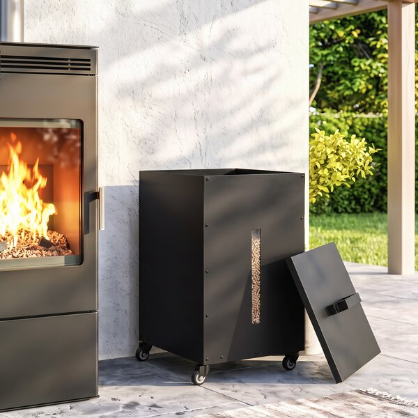 Outsunny Contenitore Per Pellet 30kg Con Ruote E Setaccio Nero | Aosom Italy