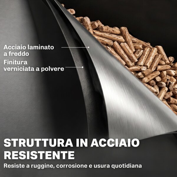 Outsunny Contenitore Portapellet 45kg con Ruote, Coperchio, Finestra e Setaccio, Nero | Aosom Italy